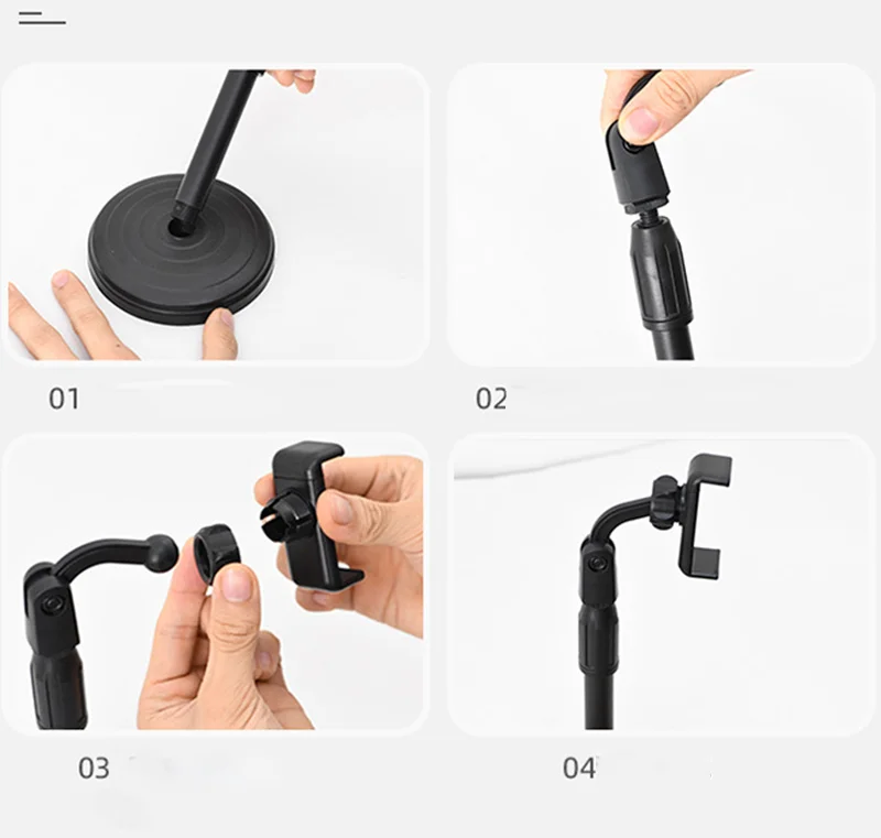 2 in 1 Mobile Phone Holder Tablet Stand Desk 360 Rotate for Desktop Live Streaming Overhead Shoot Video Round Base