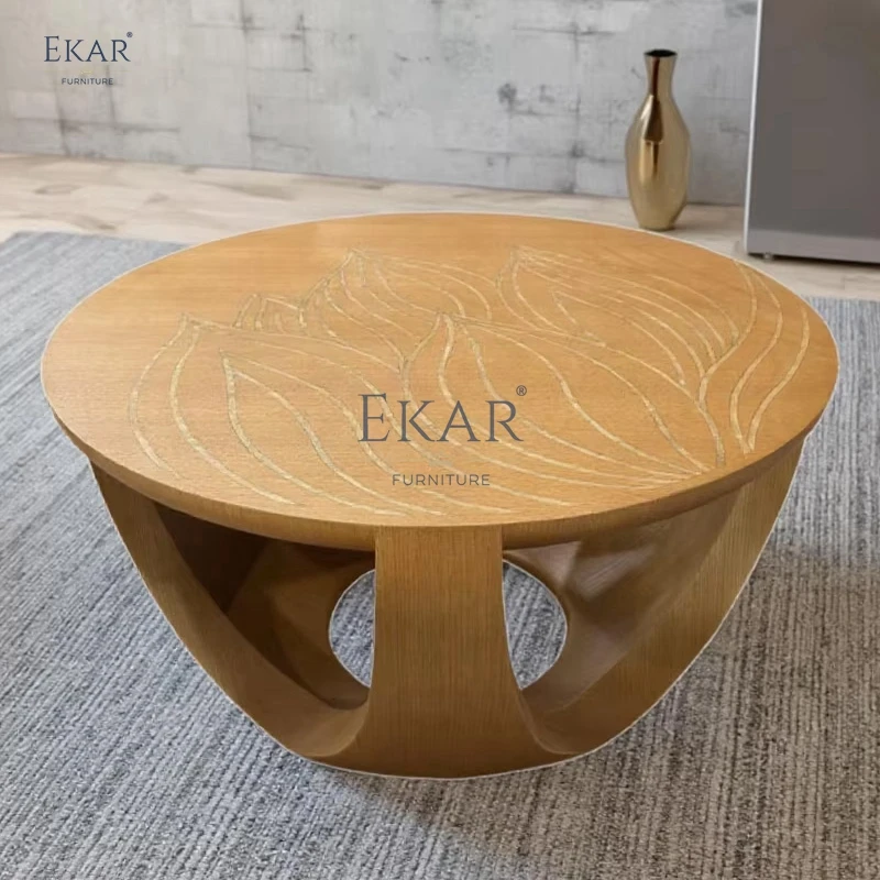 product modern nordic design round side table solid wood with carved tabletop suitable for home or villa-60