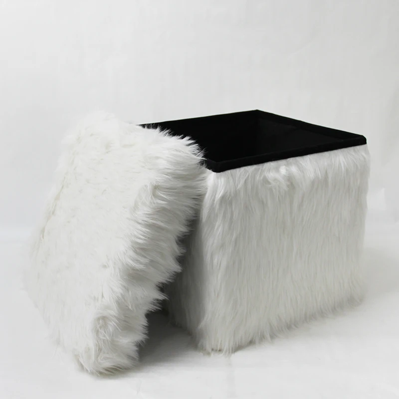 HStex 2020 New Faux Fur Collapsible Folding Storage Fabric Puff Ottoman Cushion Shoes Changing Stool