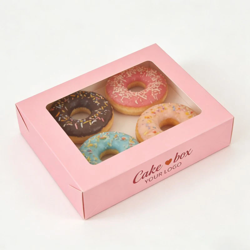 Boîte jetable pour beignets, conditionnement de 2/4/6/8/12/16 unités, avec fenêtre ; impression personnalisée ; boîte pliable pour biscuits ; boîte de boulangerie recyclable