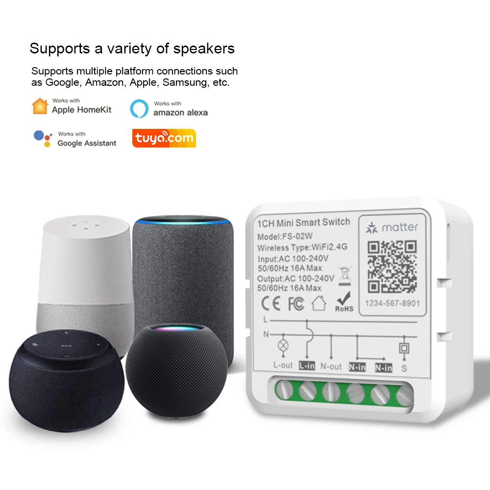 Matter Tuya WIFI Smart Light Switch Module Zigbee 1 Gang Smart Breaker Relay Alexa Google Wireless Switches