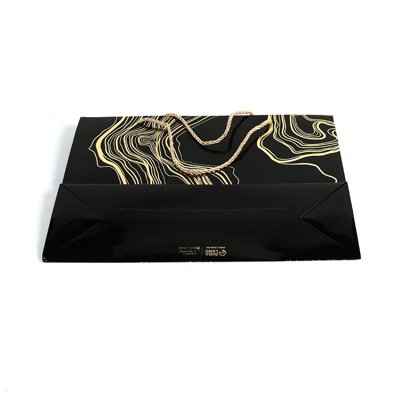 Wholesale Custom Hot Gold Printed Black Luxury Shopping Gift Paper Bag With Handle gift bags customised details