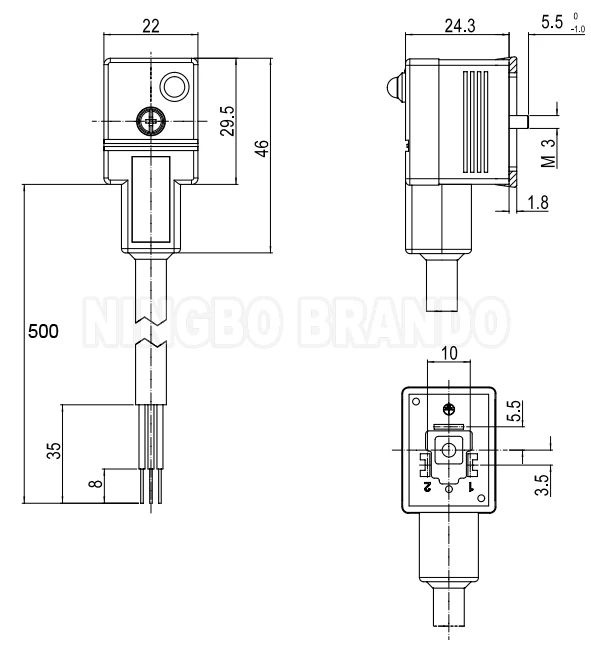 Din43650b Din 43650 Form B 11mm 2p+e Molded Cable Solenoid Valve Coil ...