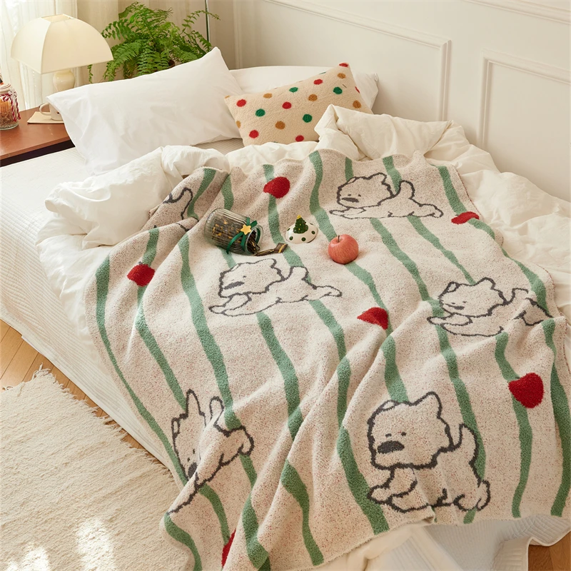 product krk jacquard knit throw blanket  super soft cartoon dog warm cozy reversible fluffy fuzzy plush blanket for home couch bed-57