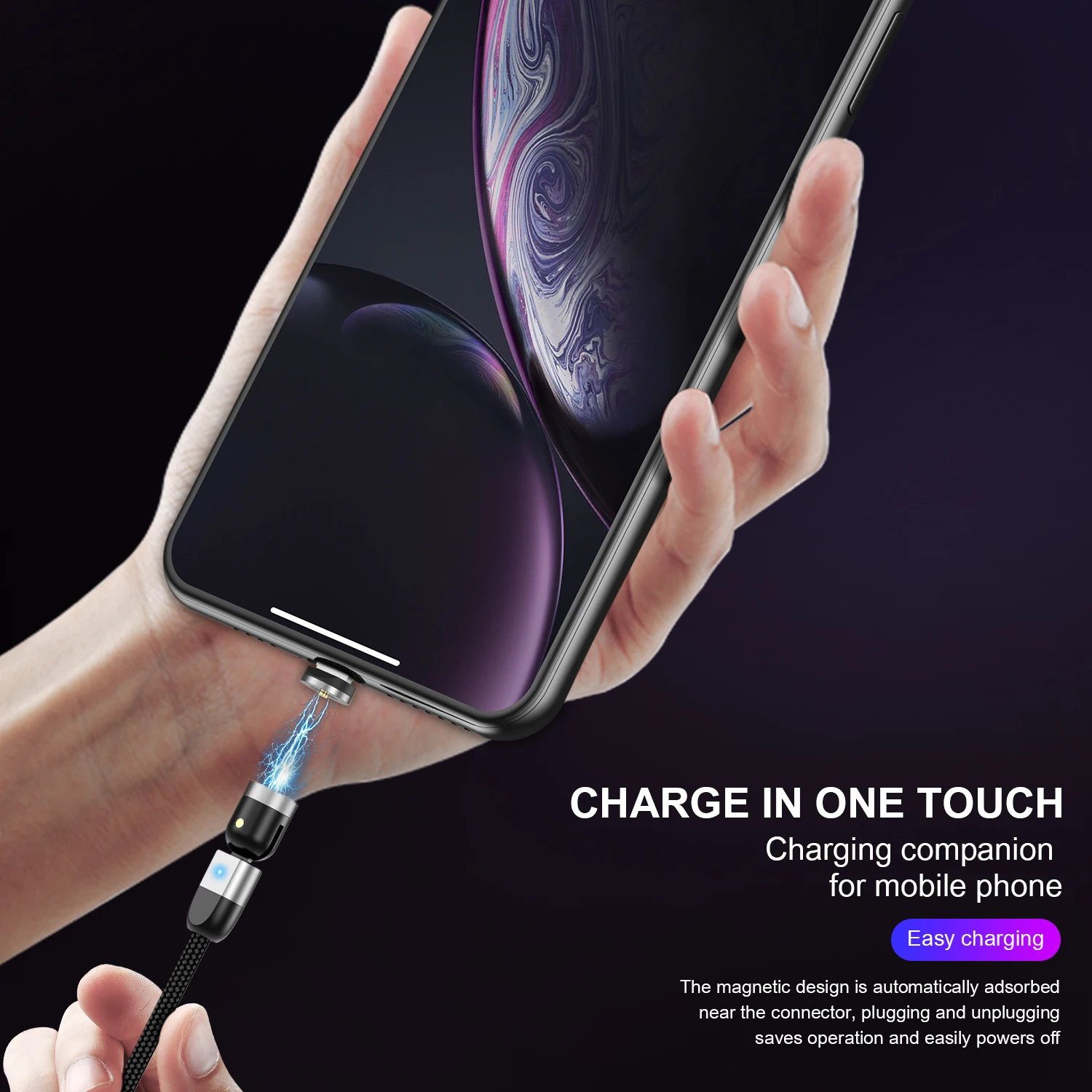 USLION 1M 540 Degree Rotating 3 in 1 USB Magnetic Charging Cable Type C Fast Charging Cable Micro USB Mobile Phone