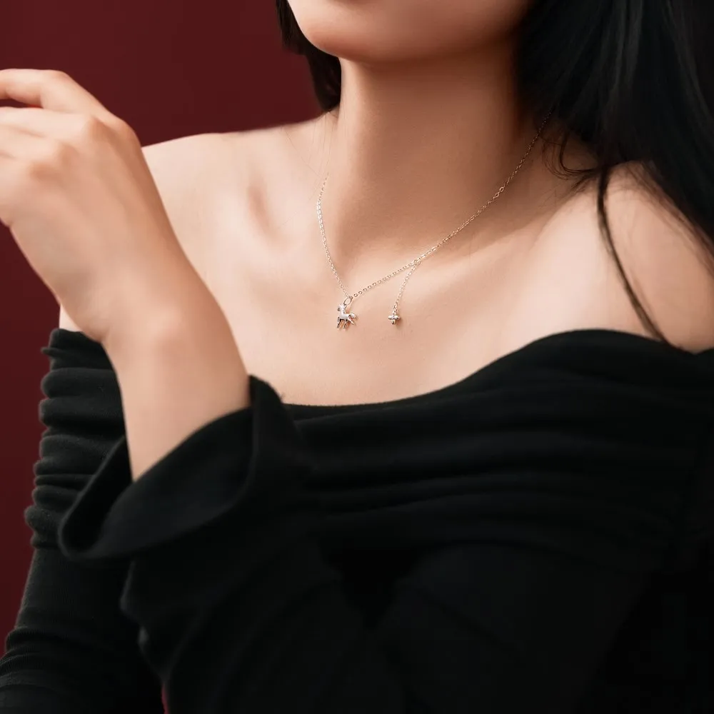 KAKODIY new 925 Sterling Silver chain zodiac element horse pendant tassel four-leaf clover necklace accessories jewelry detail 3