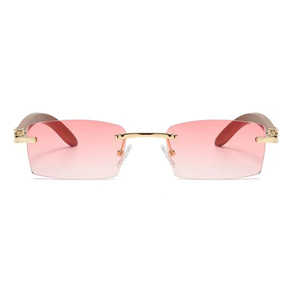 2024 New Stylish Custom Logo Designer Luxury Mens Shades Small Frame Rectangle Rimless Sunglasses Wooden Sunglasses Men