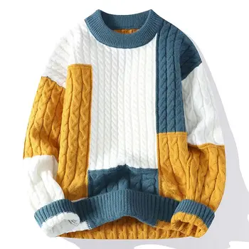 Bottoming Jumper Sweater Casual Round Neck Pullover Striped Knit Warmth Mens Sweater Mens Youth Slim Winter Clothes for Men