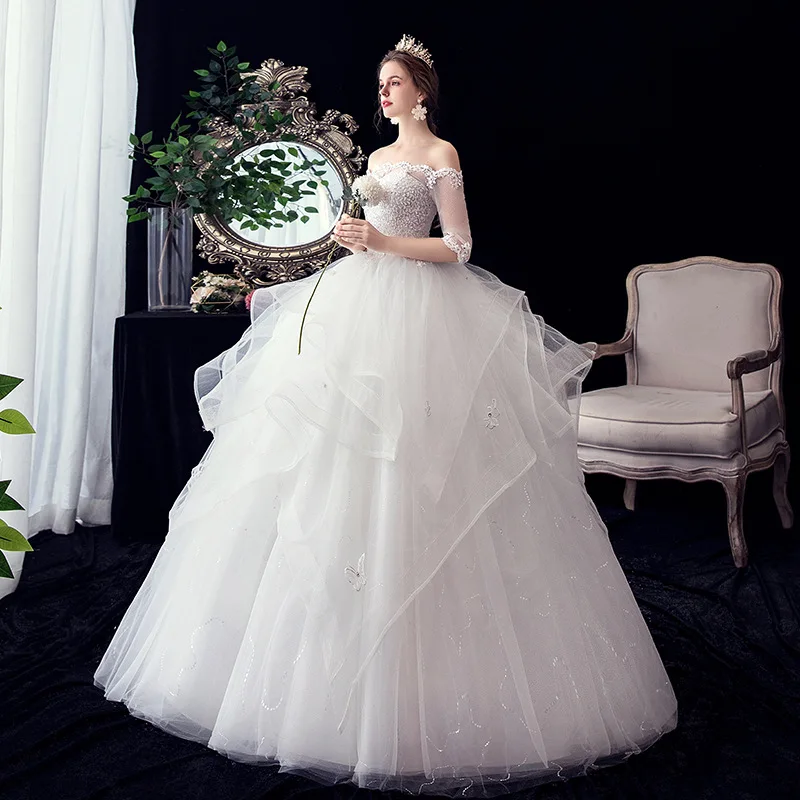 2020 elegant wedding dresses BYG 2020 elegant V neck long sleeves wedding dress for bride – BYG Wedding  Factory main image 0