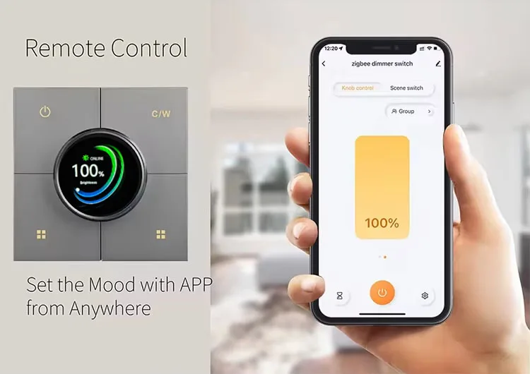2025 New Smart Home Wall Switch with Touch Screen Knob Wireless Dimming Switch with Tuya/life Smart Mobile APP Remote Control