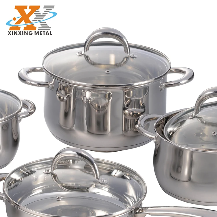 New Design 10Pcs Home Cooking Cookware Pots Stainless Steel Cookware Set With Glass Lid factory