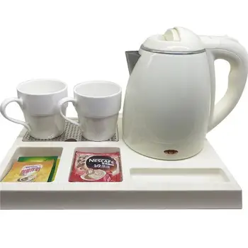 hotel and restaurant supplies white electric water kettle and service tray and sachet holder set