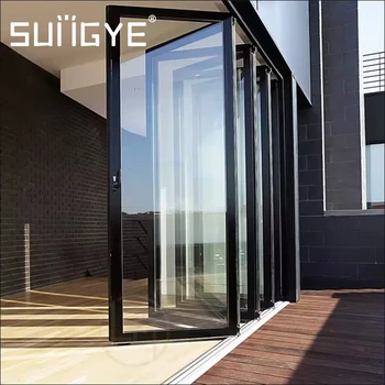 Flamingo New Products Chinese Style Aluminum Veranda Double Glazing Waterproof Finished Glass Surface Accordion Bi-Folding Doors