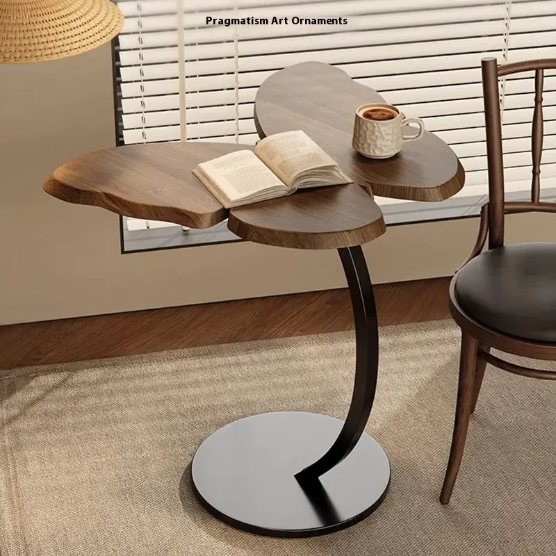 Mesa Auxiliar Con Diseño De Mariposa | Madera Y Metal | 43x33x58 Cm | Base Circular De 30 Cm | Montaje Rápido | Ideal Para Salón, Dormitorio U Oficina