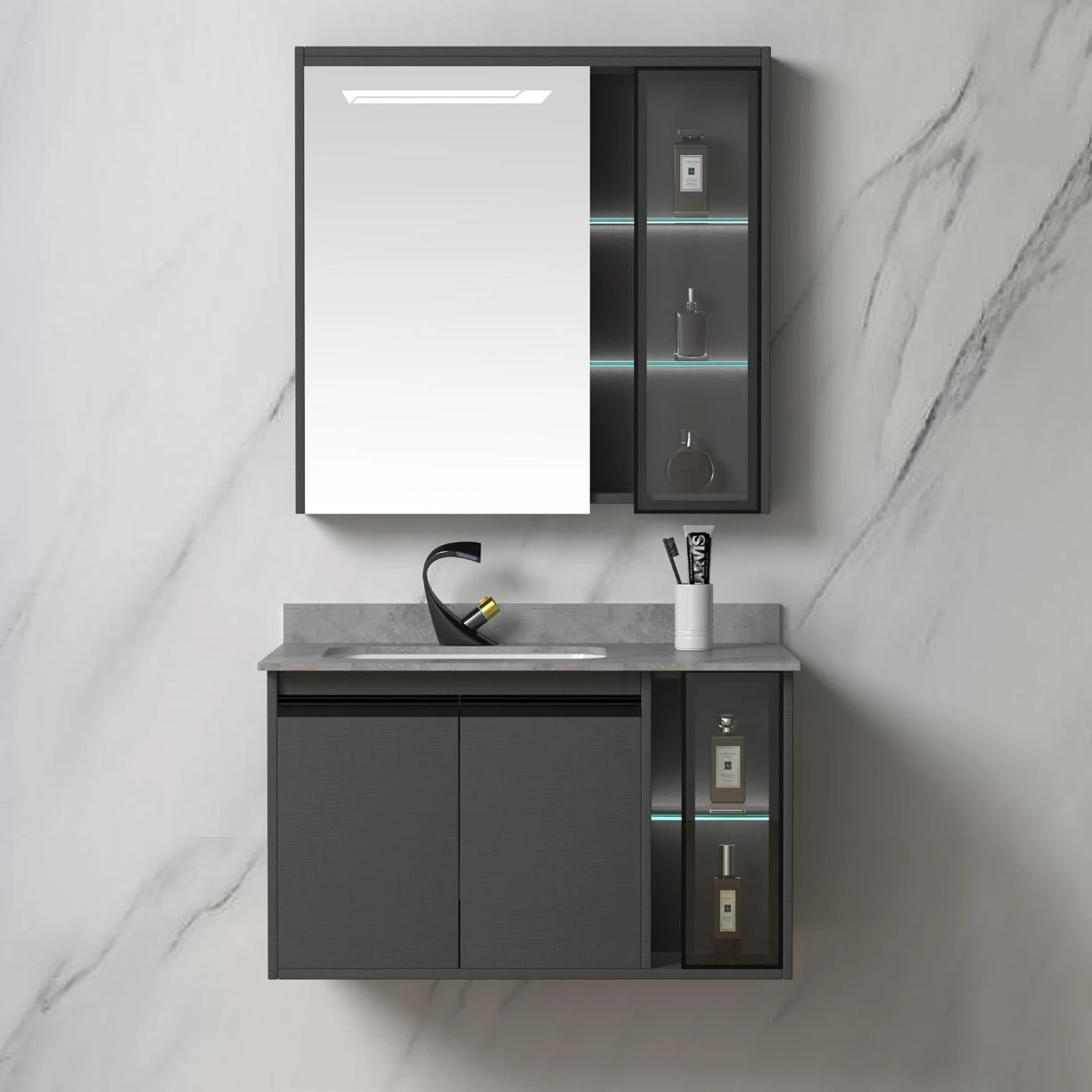 80CM Lighted Vanity Sink Restroom Furniture Vanities Metal Feet