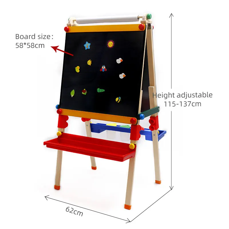 Wood Double Sided Adjustable Height wooden easel kids magnetic drawing board