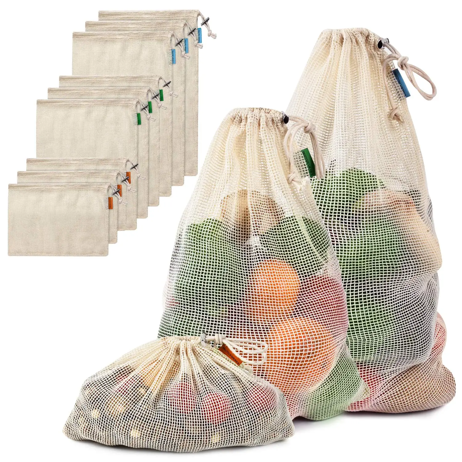 Biodegradable produce bags from 100 cotton recycled reusable mesh produced cotton bag