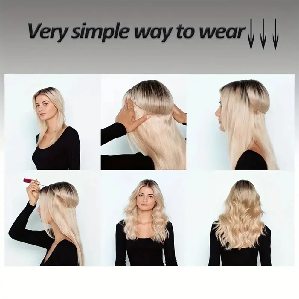 Clip in Human Hair Extensions One-Piece Invisible Fishing Line Wire 4-Clips Remy Natural Black 1B_voghion.com