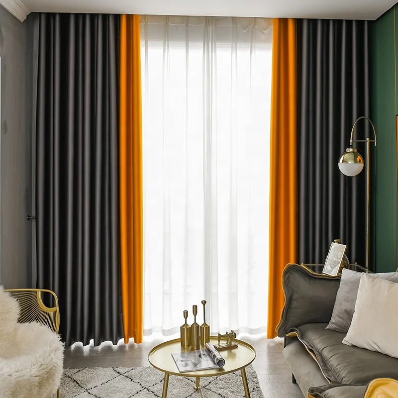 Latest Curtain Designs Modern Simple Color Splicing Thermal Insulated Blackout Curtains Ready Made for Living Room
