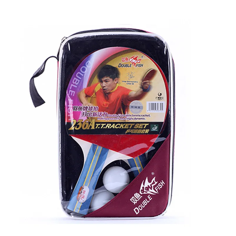 Двойной рыбы 2 шт. ракетки для настольного тенниса, набор, ложки с длинной ручкой, 7 слоев чистого дерева пинг понга комплект