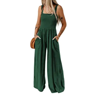 Custom Women's Casual Loose Romper with Sleeveless Strapless Sexy Halter tank Top Wide Leg Pants Women's Casual Jumpsuiti