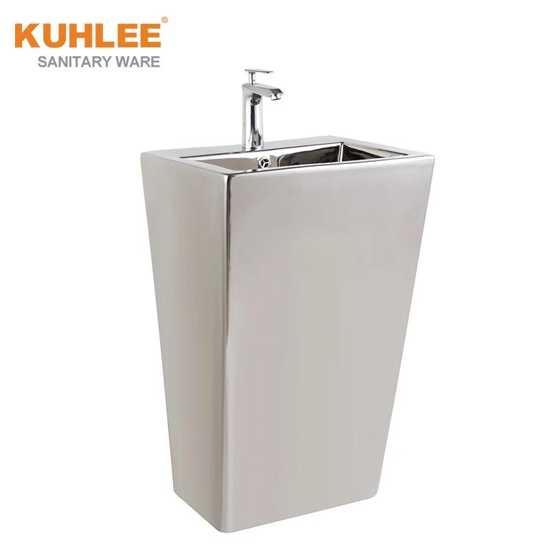 Hand Wash Basin Square Shape Bathroom Ceramic Pedestal Sink Pedestal Basin