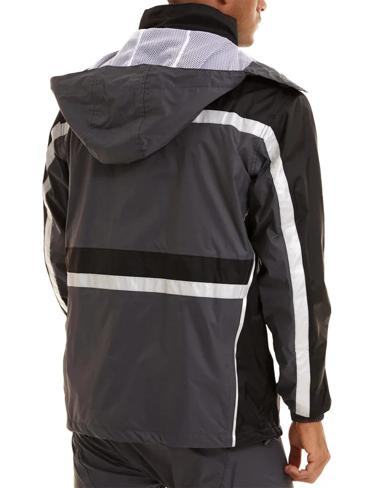 Reflective Safety Clothing Manufacturer Mens Rain Coat Jackets Waterproof With Hood, Outdoor Hiking 