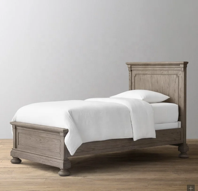 Luxury Modern Home Furniture Hotel Bed American Style Wood Single Bed Bedroom Oak Panel Bed