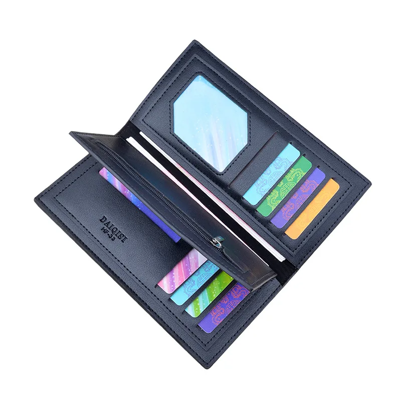 Wallet Men's Long Wallet Men's Youth Thin Soft Leather Clip Multi Card  Bag Fashion Splice Business Wallet