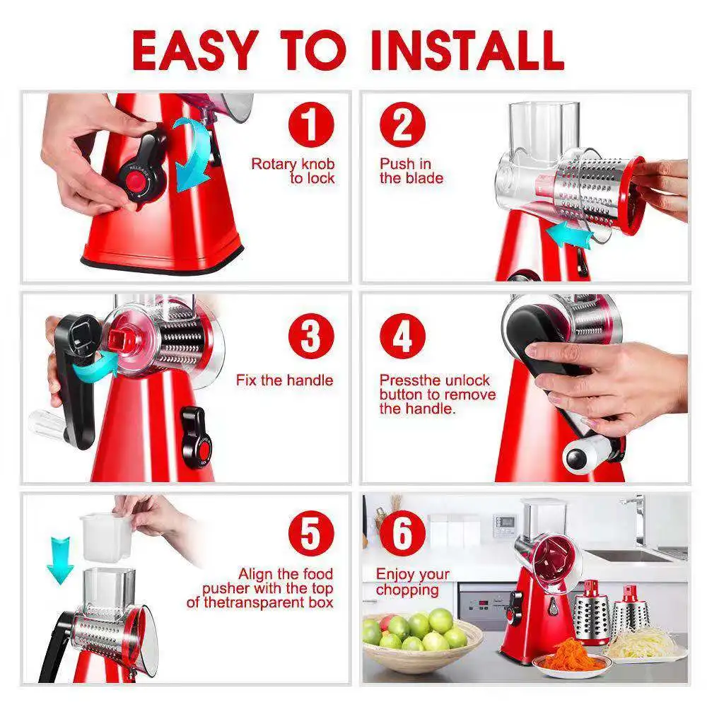 Kitchen Accessories Multifunctional 3 in 1 Mandoline Drum Slicer Manual Vegetable  cutter Kitchen Rotary Cheese Grater