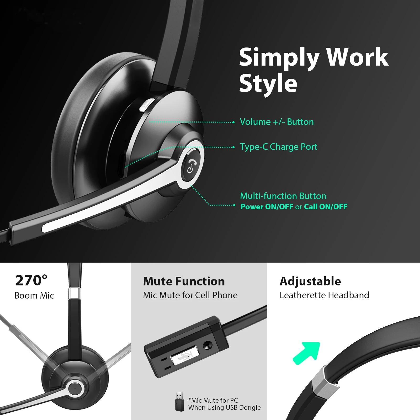 BT-683C Bluetooth Call Center Headset with ENC Microphone for Truck Drivers Computer