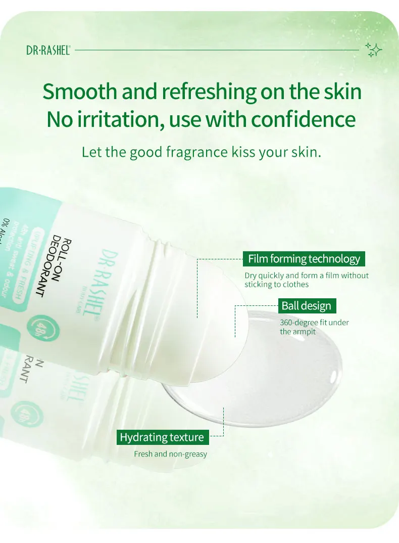DR RASHEL 0% Alcohol Uplifting & Fresh Roll-On Deodorant 48h Anti Sweat & Odour protection Armpit Whitening Deodorant