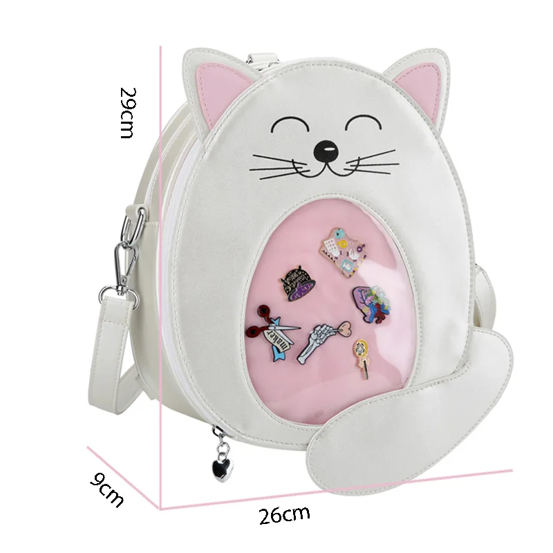 Zaino Ita Bag Con Gatto In PU, Borsa Kawaii A Tracolla Con Finestra Trasparente A Cuore Per Spille E Distintivi, Multiuso