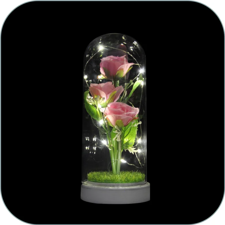 artificial rose galaxie flower in glass dome single galaxy rose with led lights perfect valentines day gifts centerpiece flower supplier