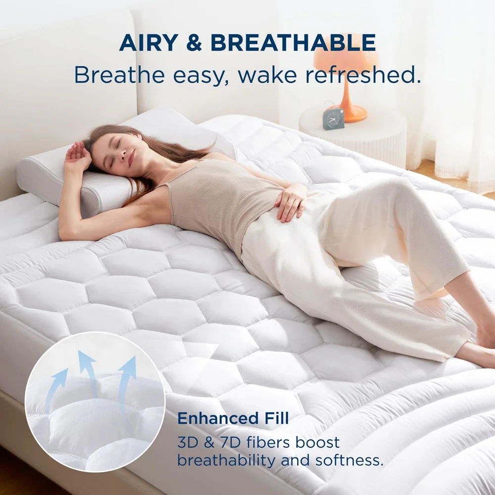 8-21 Inches Deep Pocket Washable Breathable Quilted Fitted Mattress Topper Protector Cover factory