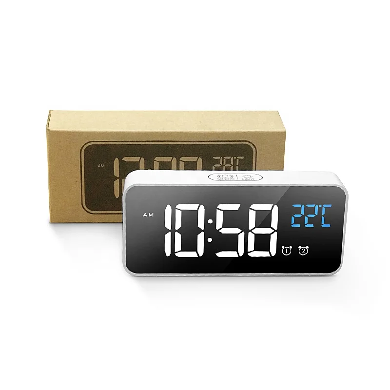 Mini LED Mirror Display Digital Desk Bedroom Music Alarm Clock for Children
