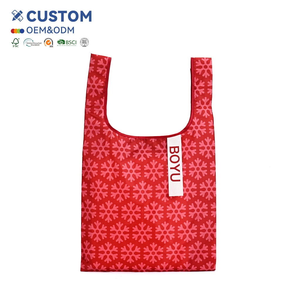 Wholesale Fashion Eco-friendly Pouch Foldable Ripstop Polyester Bags Reusable Folding Polyester Shopping Bag