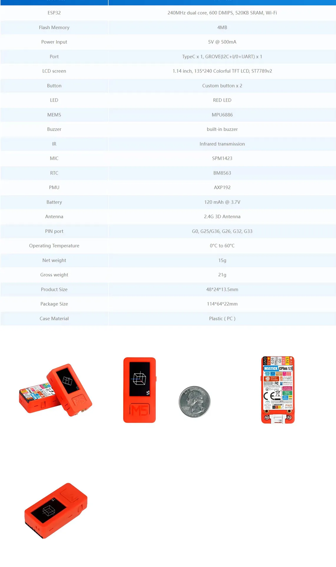 M5stack Stickc PLUS - ESP32-PICO Iot Development Kit
