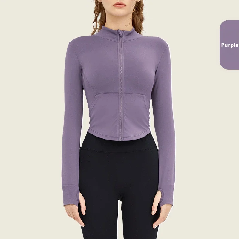 Autumn Winter Yoga Clothing Breathable for Tight Slimming Zipper Stand Collar Sports Jac