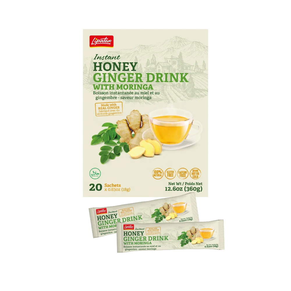 Lipatea Honinggemberdrank-Instant Theepoeder Met Moringa- Gember , Non-Gmo/Gl