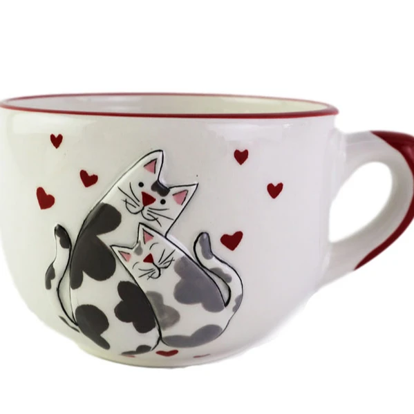 Made in China ceramic kitty coffee cup big jumbo mug cat soup cup