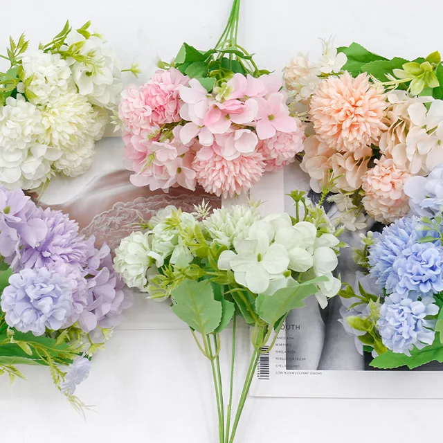 Cross border artificial small handmade flowers, 5-fork combination flowers, simulated bouquets, silk flowers, home decoration