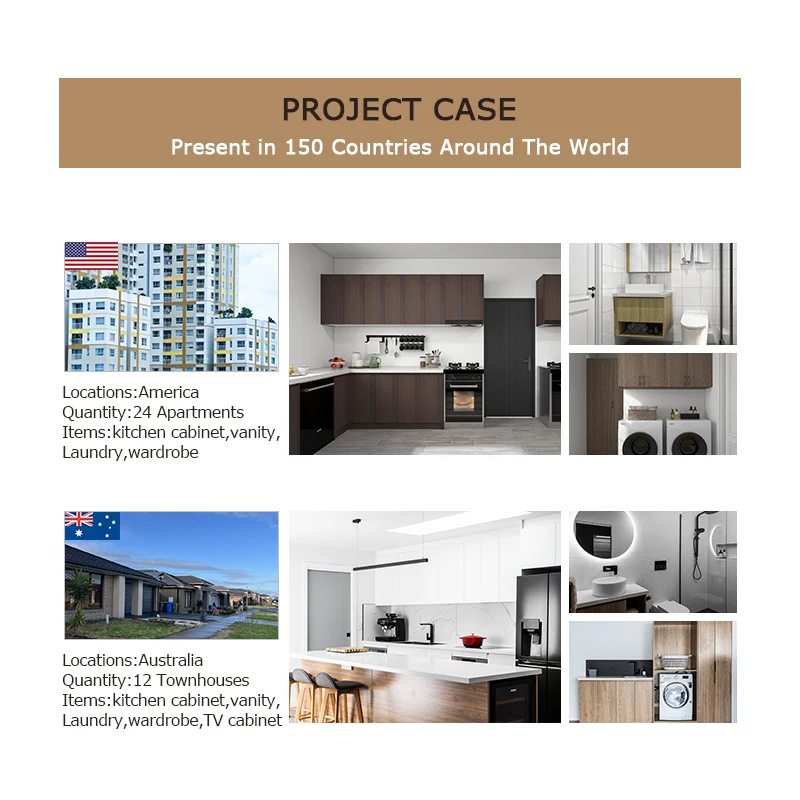 Luxury Apartment Project Wood Veneer Laminate Modern Complete Set Kitchen Cabinets with Faucet High End Kitchen Furniture