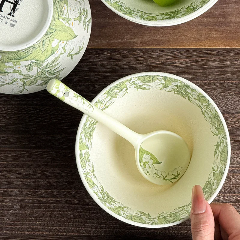 product happy lily of the valley light luxury home ins style tableware high bowl 5 inch ceramic rice noodle bowl-61