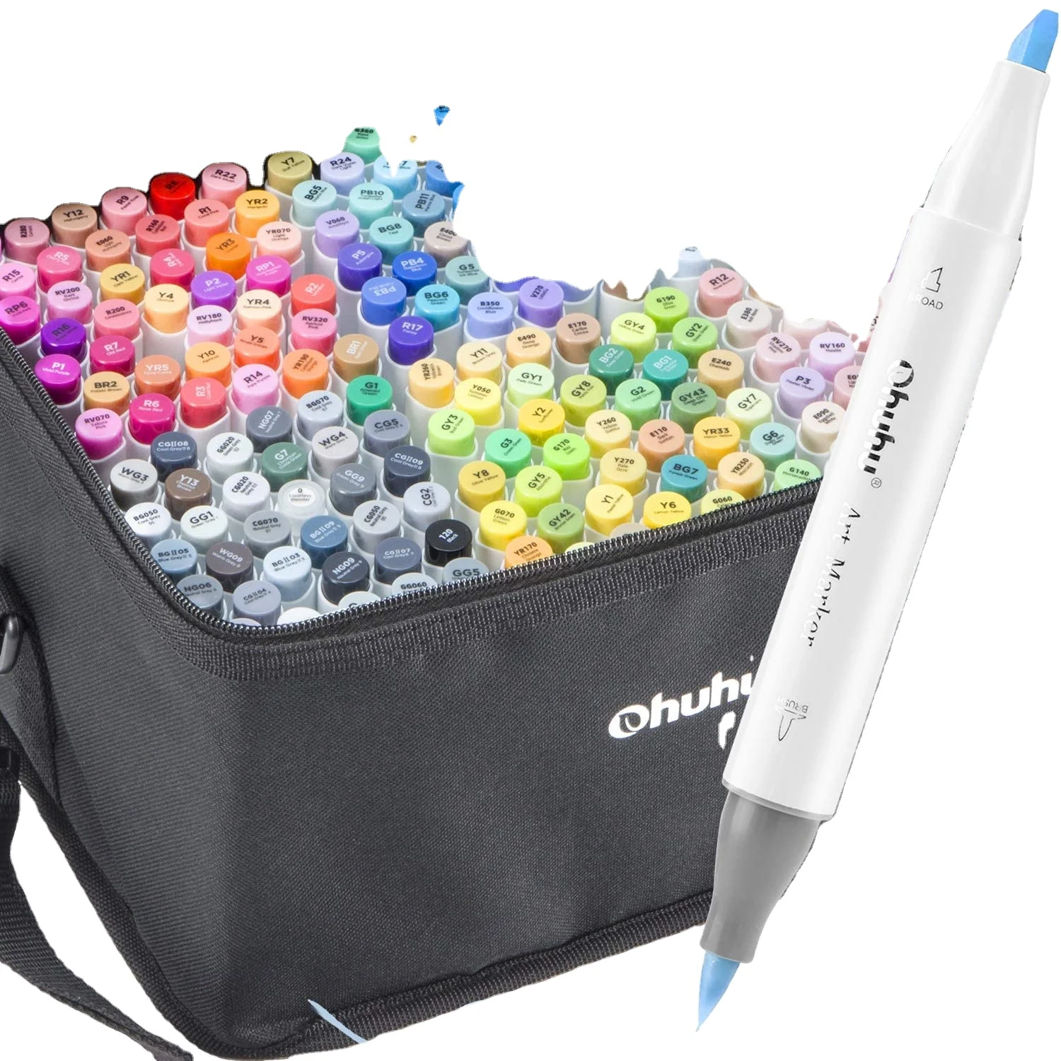 Ohuhu216色アルコールアートマーカーセットダブルチップブラシ
