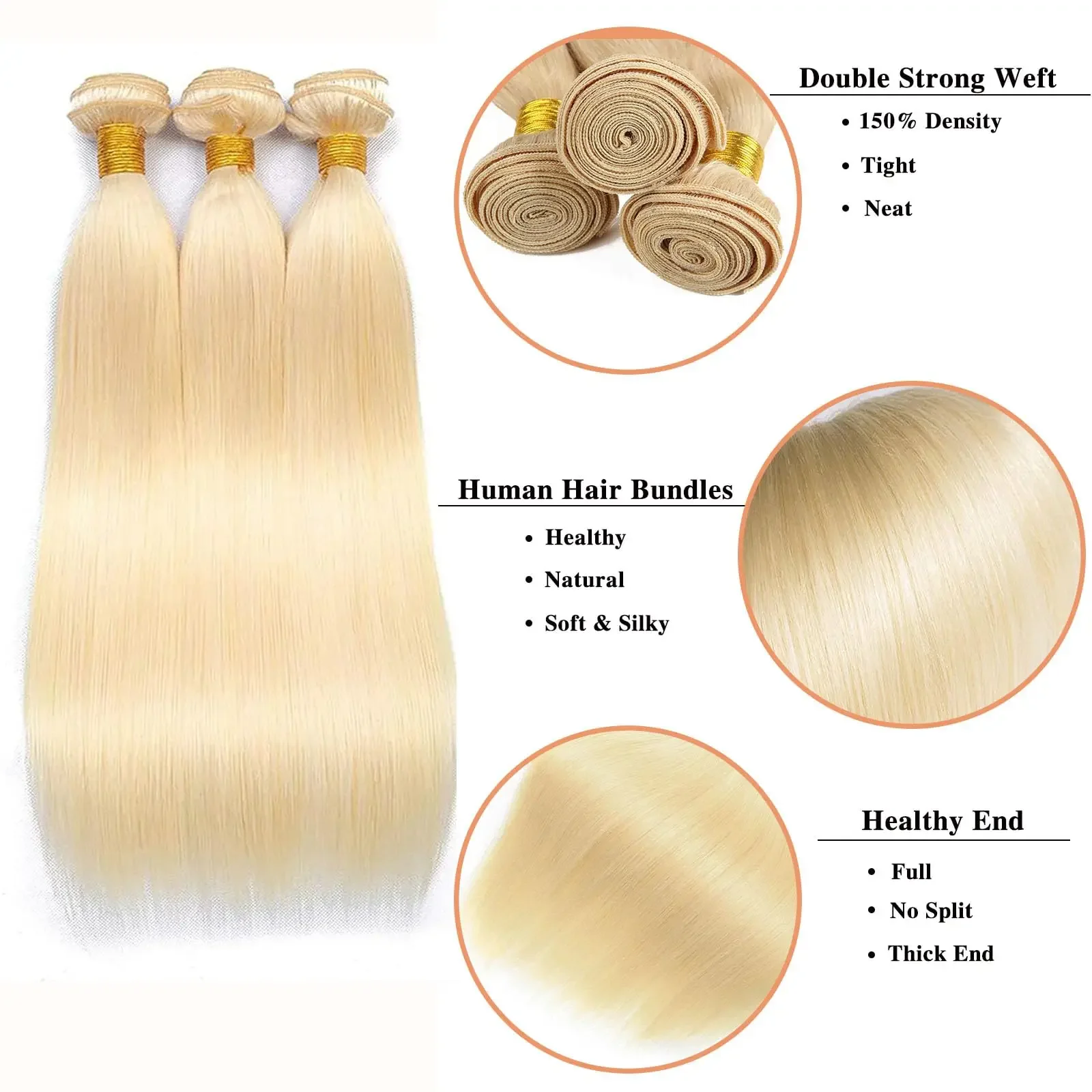 613 Honey Blonde Bundles Brazilian Straight Human Hair 26 28 30Inch_voghion.com