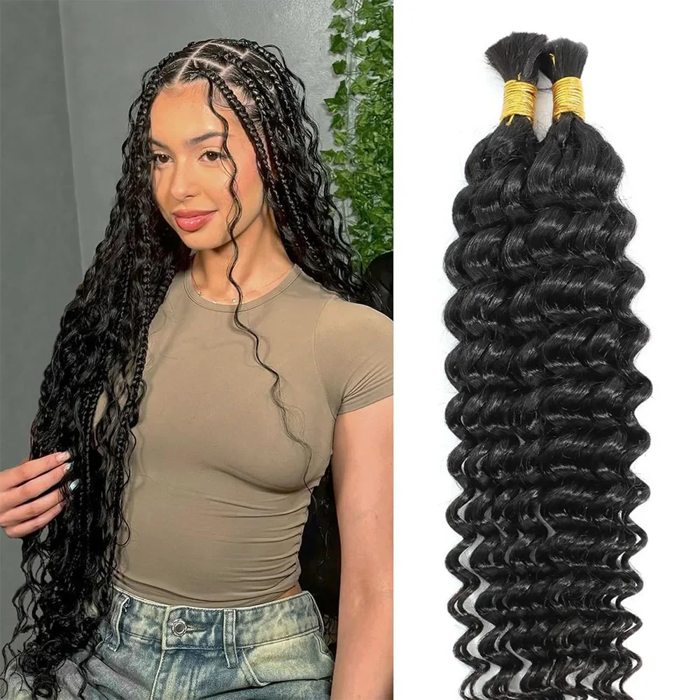 18 Inch Deep Wave Human Braiding Hair 100% Unprocessed Real Human Hair No Weft Curly Bulk for Women #1B_voghion.com