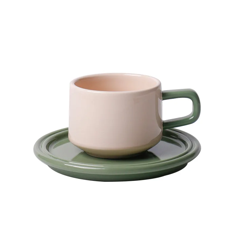 2022 Cute Coffee Cup and Saucer Set Mug Cappuccino Latte Cup 250ml Color Coffee Mug & Tea Sets Thickened Ceramic Color Box Mugs