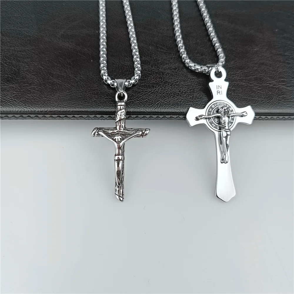 ESHIONER Kruis Ketting Mannen Jongens Zilver Titanium Roestvrij