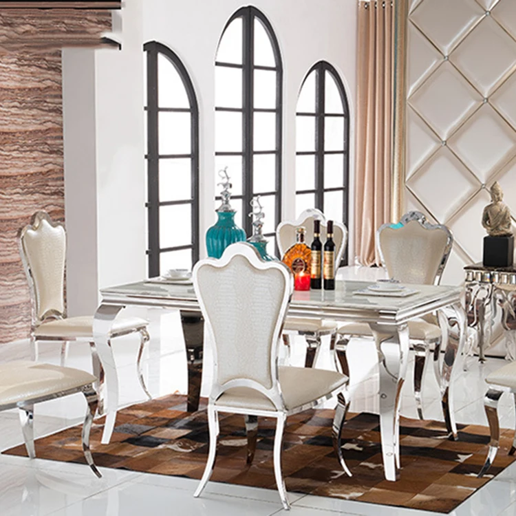 Good price leather dining room chairs set white round dining table set 4 dining chair restaurant furniture
